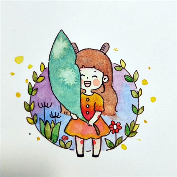简单的森系小清新水彩画教程：水彩画小女孩步骤图