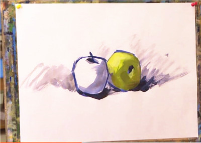 水粉画静物写生：两个苹果