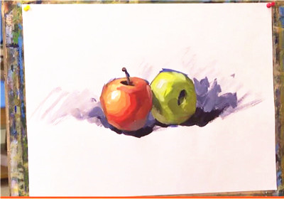 水粉画静物写生：两个苹果