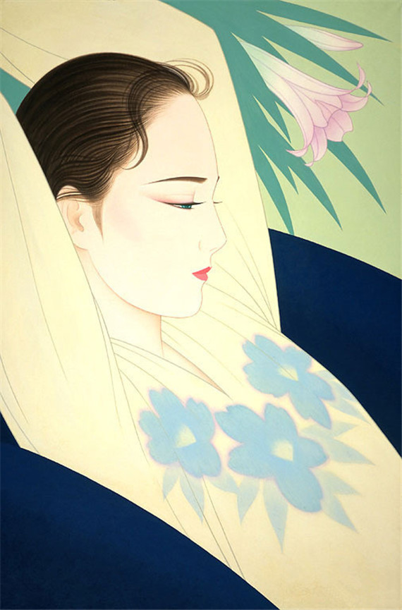 日本画家鹤田一郎东方女性版画作品赏析