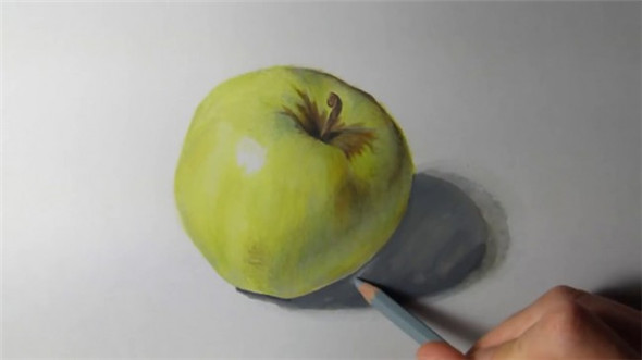 青苹果怎么画?逼真的青苹果手绘彩铅画教程
