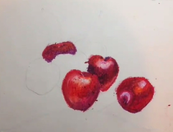 儿童油画棒画水果教程：油画棒画樱桃步骤