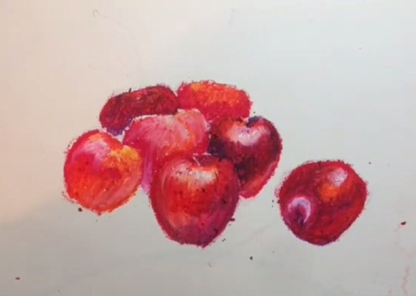 儿童油画棒画水果教程：油画棒画樱桃步骤