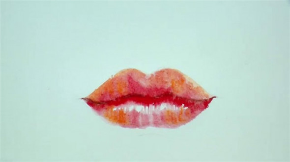 性感红唇水彩画画法