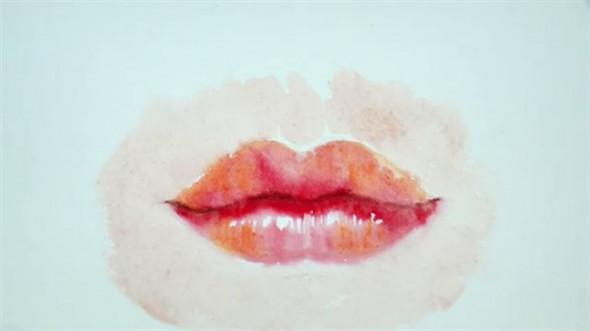 性感红唇水彩画画法