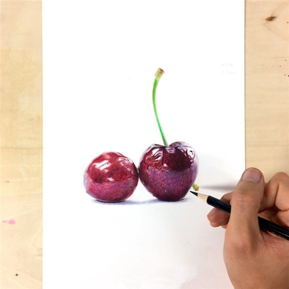 彩铅画入门：简单的樱桃彩铅画教程