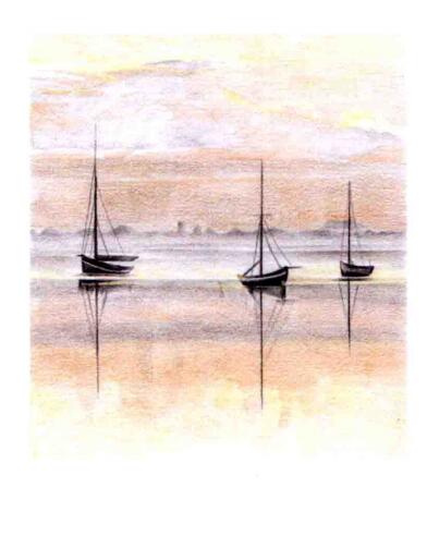 彩铅手绘风景画教程：彩铅画海上日出