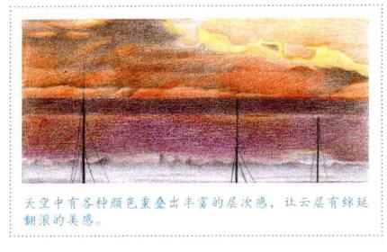 彩铅手绘风景画教程：彩铅画海上日出