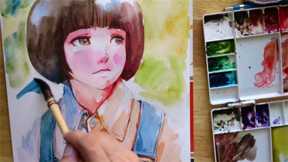 水彩画人物：可爱的小女孩水彩画教程