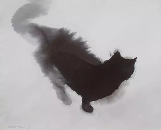 一组水墨画猫咪作品欣赏