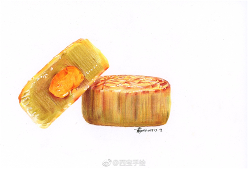 中秋节的月饼怎么画?彩铅画月饼教程