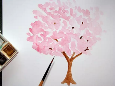 水彩画樱花树教程