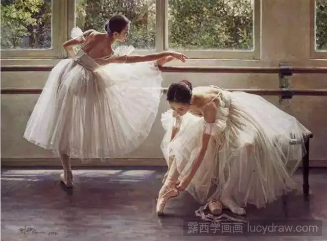 跳芭蕾舞女孩油画作品欣赏