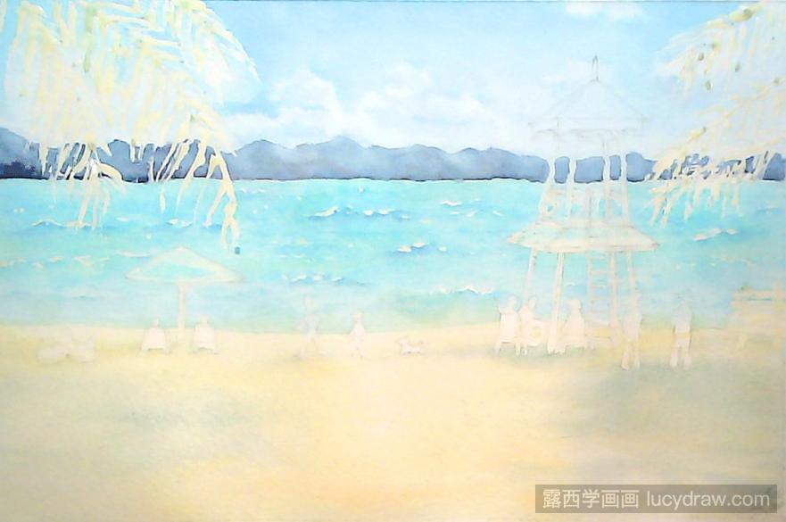 海边度假风景水彩画教程
