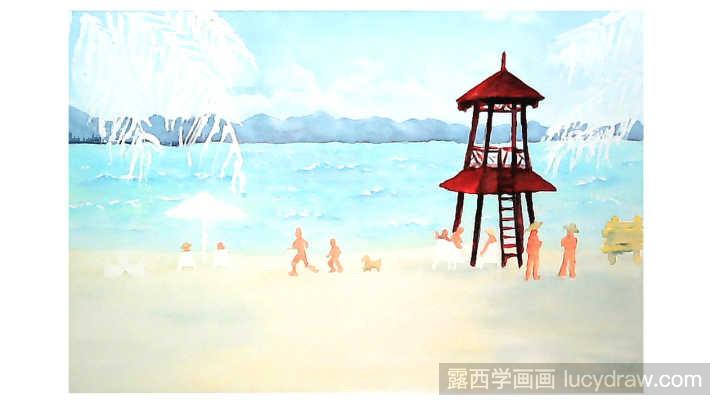 海边度假风景水彩画教程