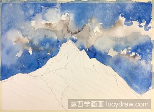 水彩画雪山风景步骤图