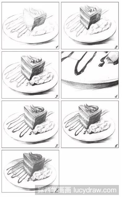蛋糕素描画过程 立体图片