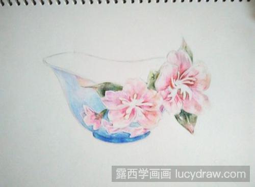 彩铅画教程：怎么画樱花瓷碗