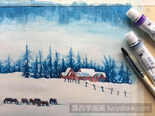 水彩画冬天雪景教程