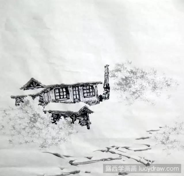 国画深山雪景图画法教程