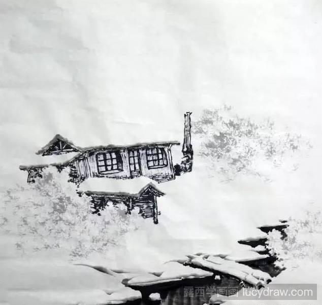 国画深山雪景图画法教程