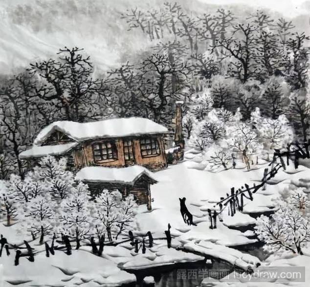 国画深山雪景图画法教程