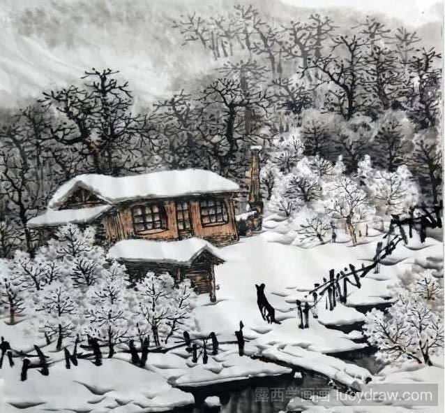 国画深山雪景图画法教程