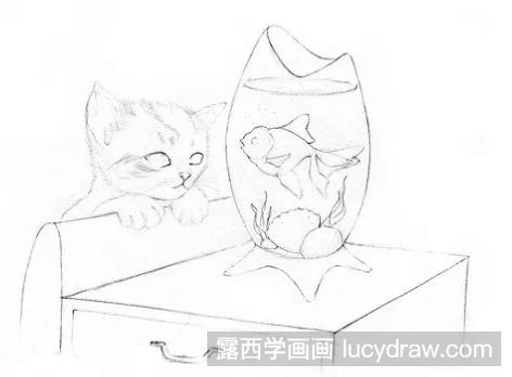 猫咪和鱼缸素描教程