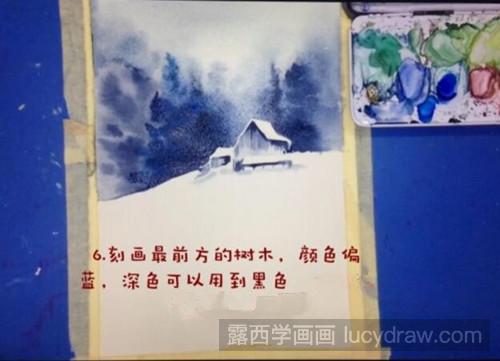 水彩教程：雪地小木屋