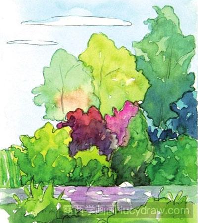 水彩树丛的绘画教程