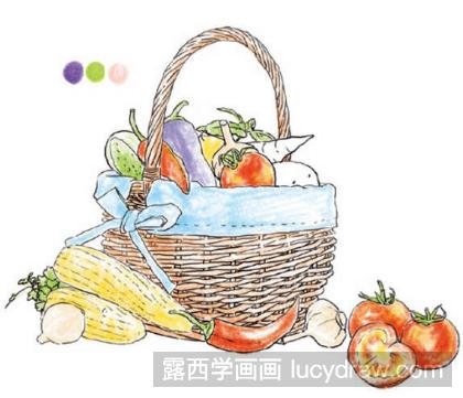 彩铅画教程：怎么画蔬菜篮子