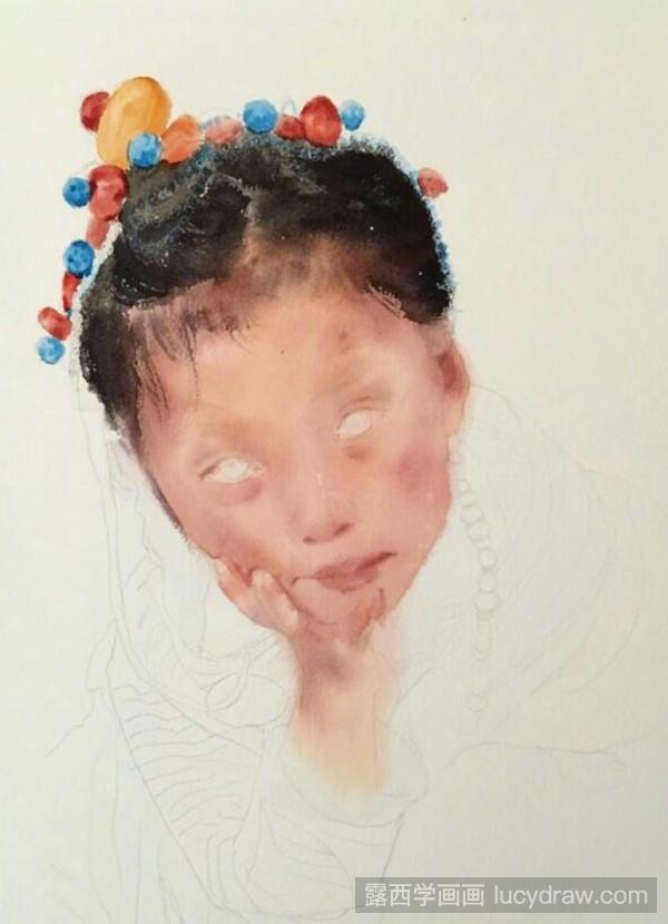 藏族女孩水彩画教程