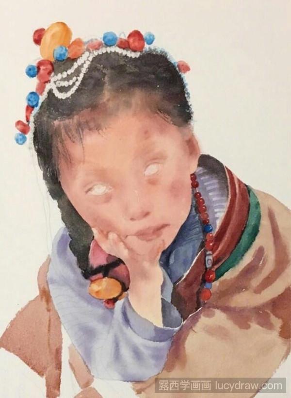 藏族女孩水彩画教程