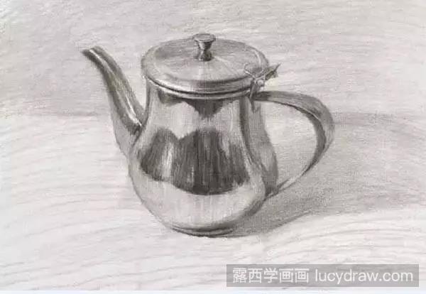 静物素描：不锈钢茶壶的画法