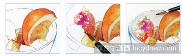 橙子草莓水果杯水彩画教程