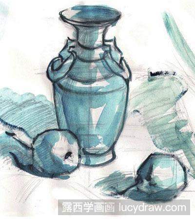 水粉画教程：瓷瓶和梨静物组合