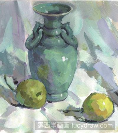 水粉画教程：瓷瓶和梨静物组合