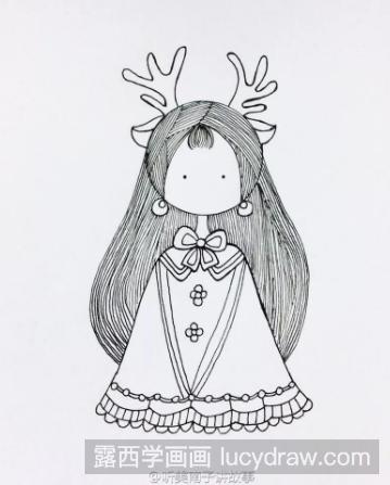 小清新手绘插画教程：鹿角女孩