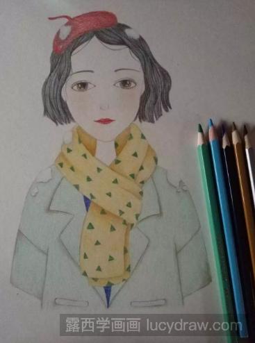 彩铅人物插画教程：戴帽子的女孩