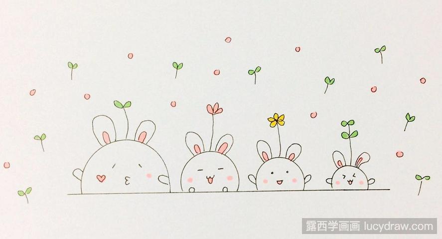 简笔画排队的小兔子画法教程