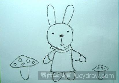 儿童画教程：教你画采蘑菇的小兔子