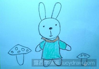 儿童画教程：教你画采蘑菇的小兔子