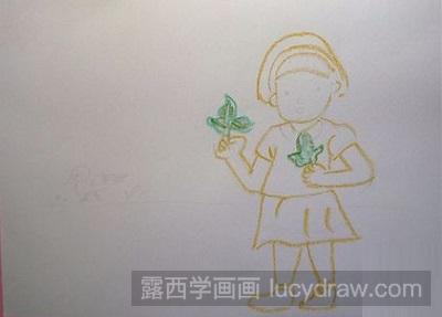 儿童画教程：教你画摘树叶的小女孩