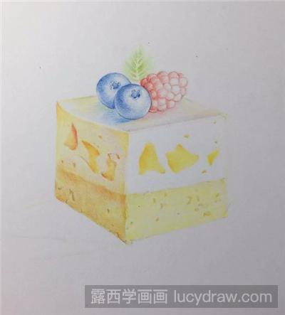 彩铅教程：蓝莓&树莓方块蛋糕