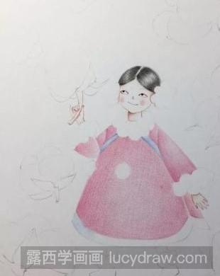 棉花女孩彩铅画教程