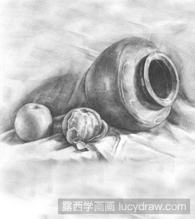 素描教程之素描静物（陶罐、桔子、苹果）