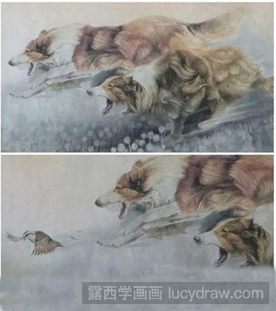 工笔画教程-怎么绘制狗追鸟