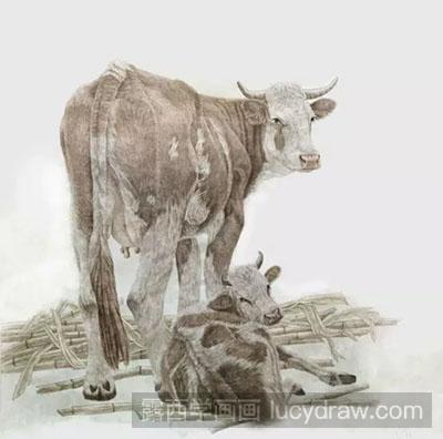 工笔画教程-怎么绘制牛（母子情深）