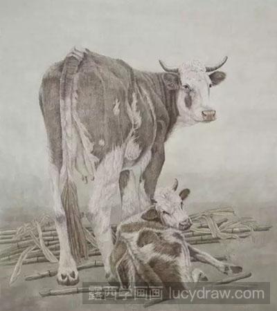 工笔画教程-怎么绘制牛（母子情深）