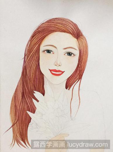 手绘人物插画教程：花与少女的画法